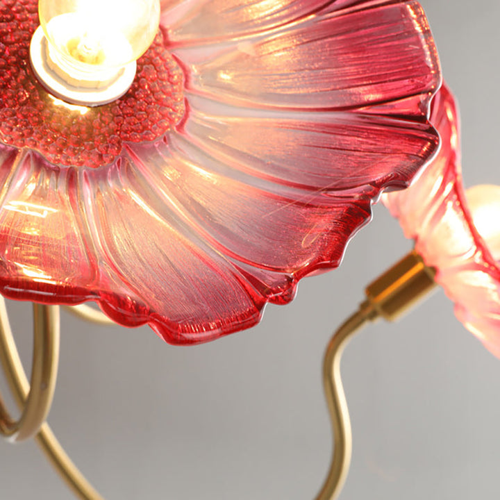 Lámpara de Araña de 6 Luces con Pantalla de Vidrio con Motivo Floral y Acabado Dorado Vintage Tradicional para Dormitorio 