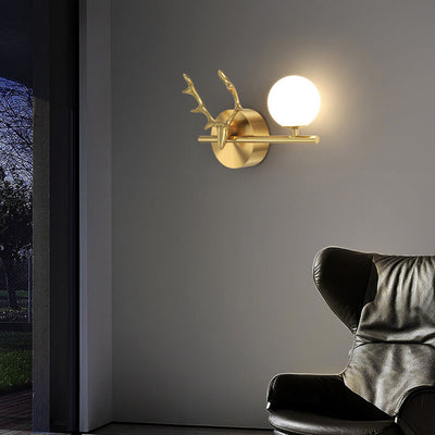 Modern Luxury Antler Full Brass Glass 1-Light Wall Sconce Lamp