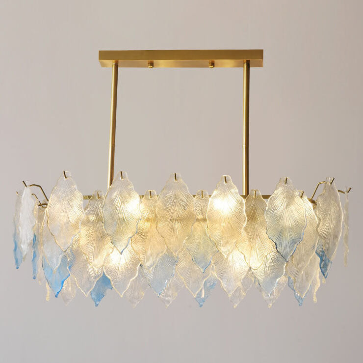 Traditional French Round Tree Leaf Pearl 8-Light Island Light Chandelier For Dining Room