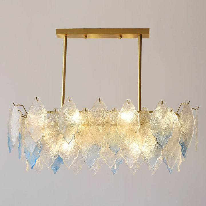 Traditional French Round Tree Leaf Pearl 8-Light Island Light Chandelier For Dining Room
