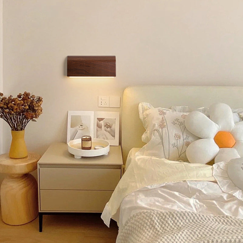Applique murale LED avec abat-jour rectangulaire en aluminium imitation bois traditionnel japonais pour chambre 