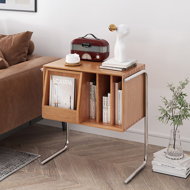 Contemporary Nordic Rectangular Pine Wood Plywood Stainless Steel End Table 2-Tier For Living Room