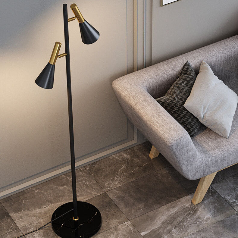 Modern Minimalist Marble Iron Horn Shade Rotatable 2-Light Standing Floor Lamp For Living Room &amp; Bedroom