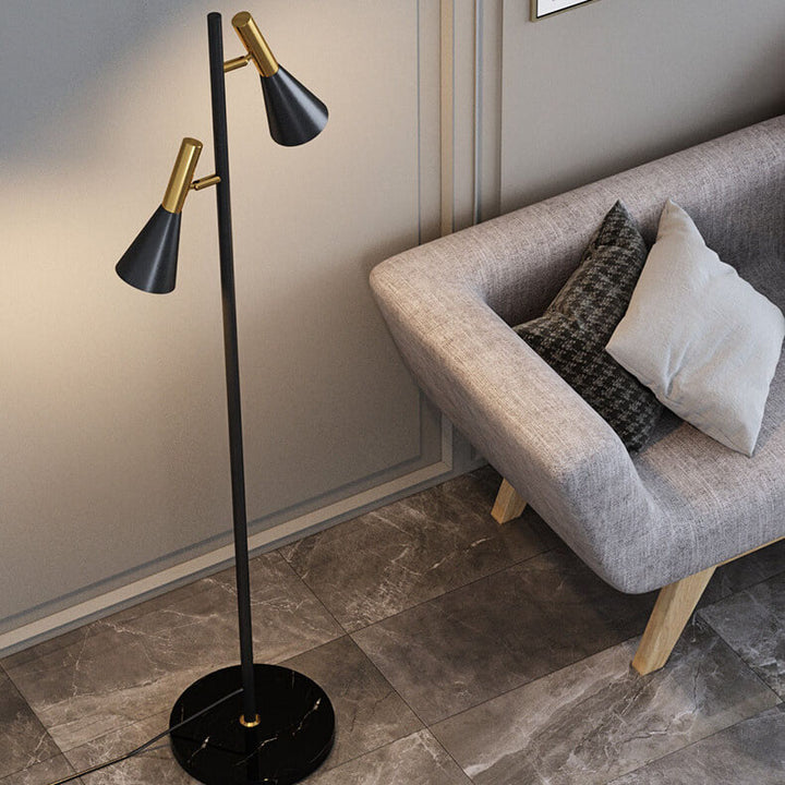 Modern Minimalist Marble Iron Horn Shade Rotatable 2-Light Standing Floor Lamp For Living Room &amp; Bedroom