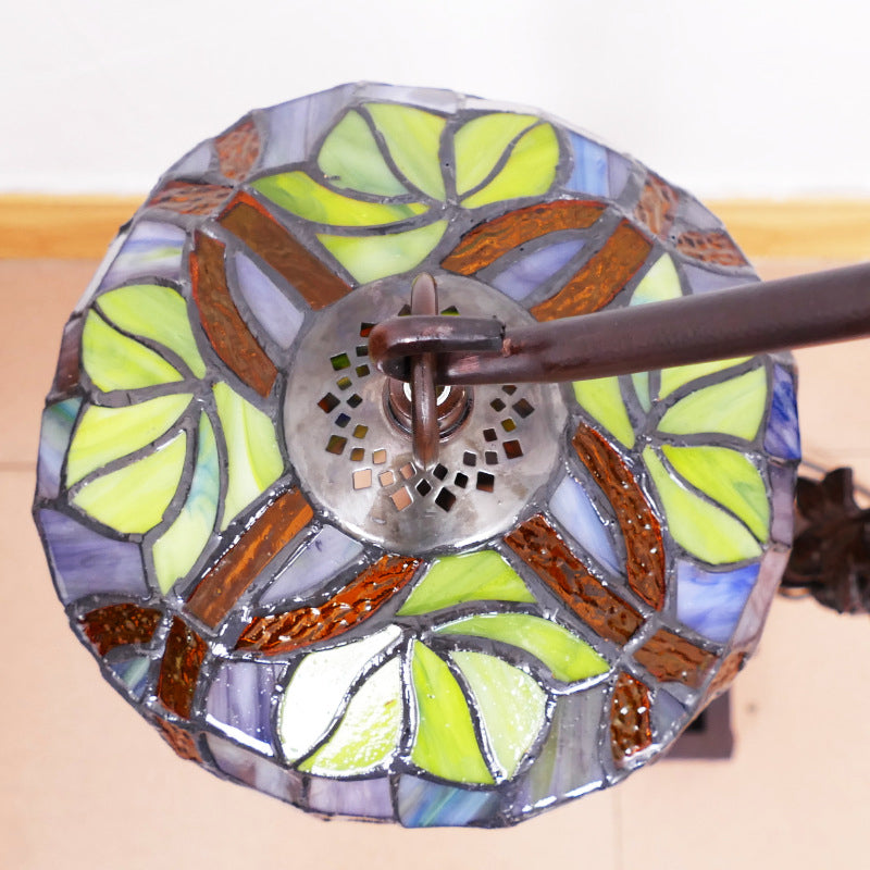 Lampe de sol traditionnelle Tiffany à colonne en fer avec verre à 2 lumières pour salon 
