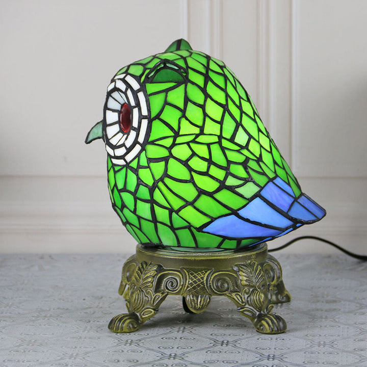 Vintage Tiffany Cartoon Parrot Resin Stained Glass 1-Light Table Lamp