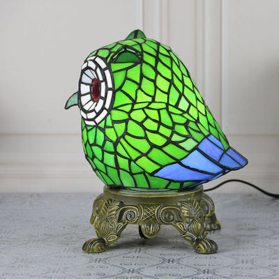 Vintage Tiffany Cartoon Parrot Resin Stained Glass 1-Light Table Lamp