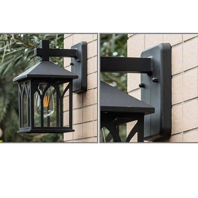 Traditionelle europäische wasserdichte Aluminiumglas-Würfel-1-Licht-Wandleuchterlampe für den Garten 