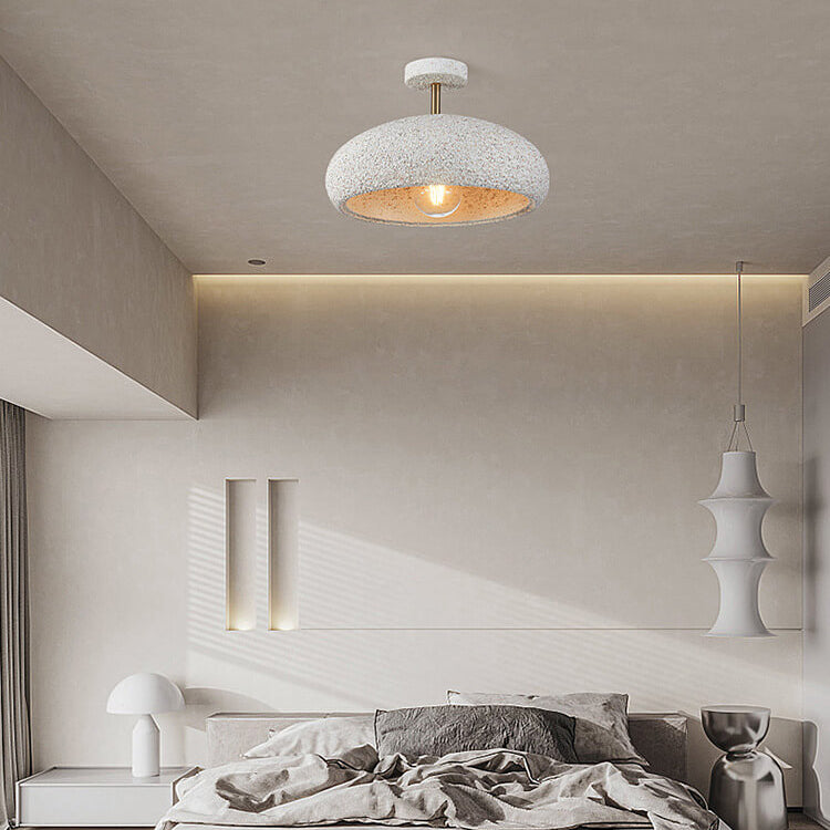 Moderne minimalistische ovale Gips-Eisen 1-Licht Semi-Flush-Montage Deckenleuchte 
