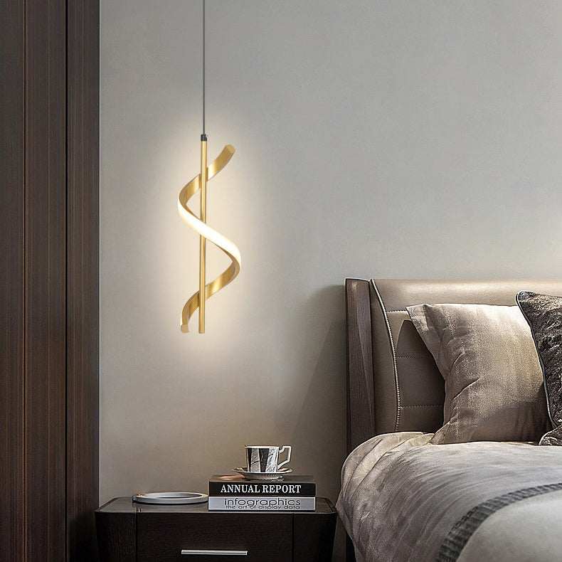 Moderne unbedeutende Zylinder-Spiral-Eisen-Silikon-LED-Pendelleuchte für Schlafzimmer 