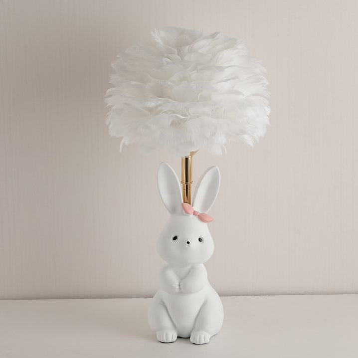 Lampe de table à 1 lumière en verre avec orbe en métal et plumes de lapin Art Déco moderne pour chambre à coucher 