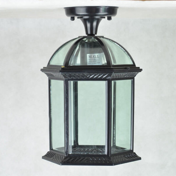 European Outdoor Hexagonal Lantern Waterproof 1-Light Semi-Flush Mount Ceiling Light
