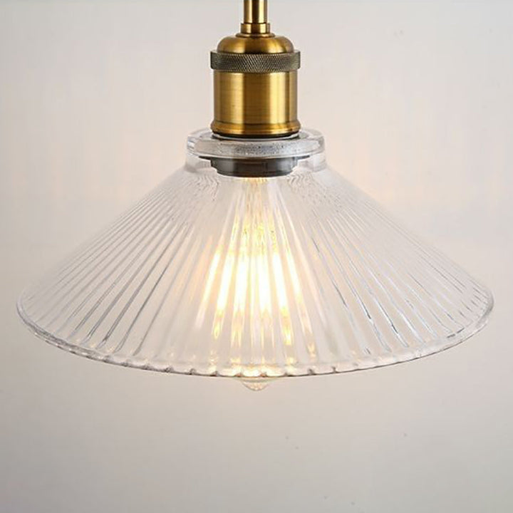 Traditional Japanese Wood Brass Glass Semicircular Loudspeaker 1-Light Pendant Light For Dining Room