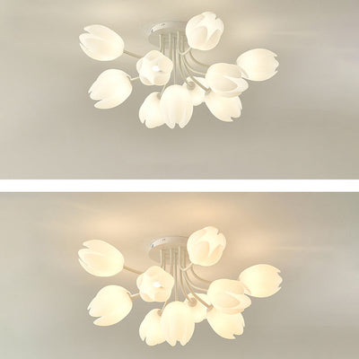 Modern Art Deco Tulip Flower Design 3/7/11/13 Light Semi-Flush Mount Ceiling Light For Living Room