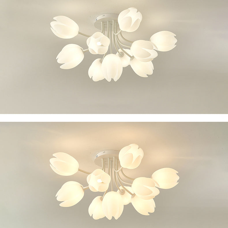 Modern Art Deco Tulip Flower Design 3/7/11/13 Light Semi-Flush Mount Ceiling Light For Living Room