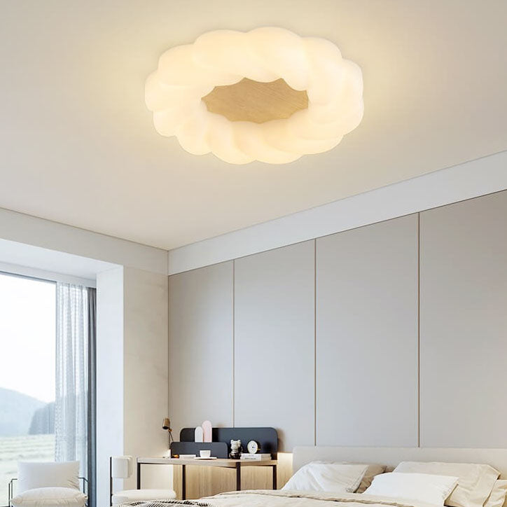 Contemporary Creative Petals Hardware PE Wood Grain LED Flush Mount Ceiling Light for Bedroom