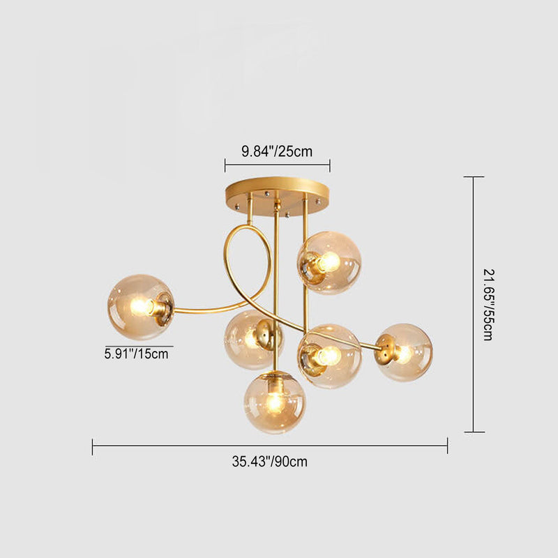 Nordic Light Luxury Magic Bean Glass Ball 6-Light Semi-Flush Mount Ceiling Light