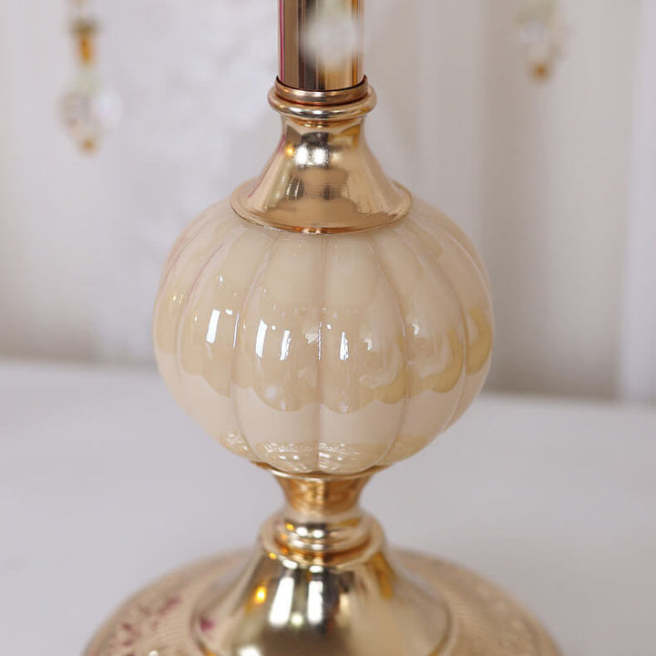 Traditional Vintage Fabric Floral Glass Hardware Plating 1-Light Table Lamp for Bedroom
