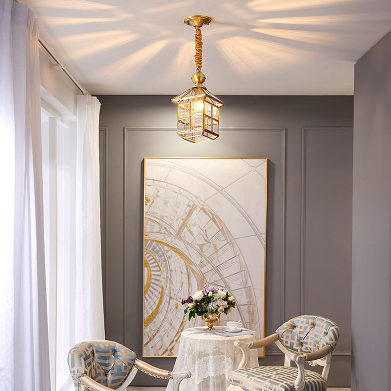 Moderne Luxus Gold Finish Rahmen geometrische Glas Schatten 1-Licht Pendelleuchte für Schlafzimmer 
