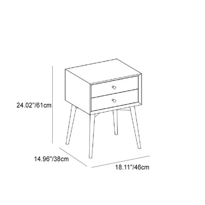 Contemporary Nordic Rectangular Wood Side Table 2-Drawer For Living Room