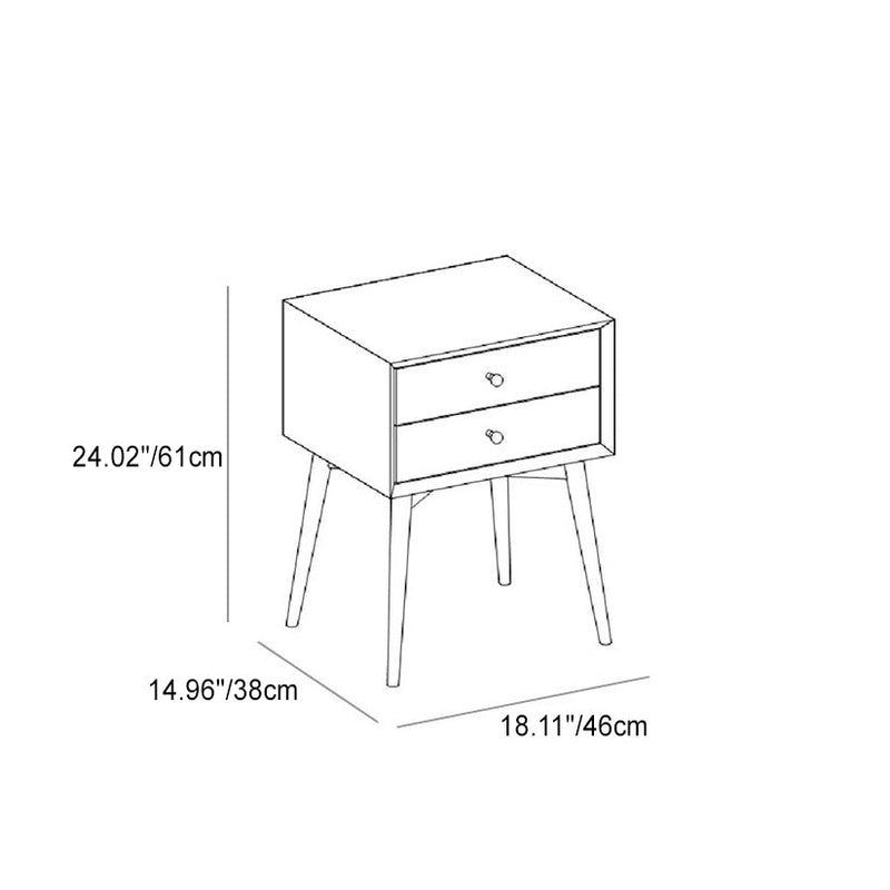 Contemporary Nordic Rectangular Wood Side Table 2-Drawer For Living Room