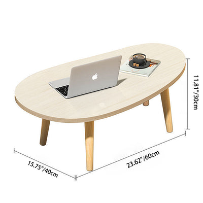 Mesa de Centro de Madera Maciza con Panel Artificial Ovalado en Forma de Lágrima Minimalista Moderna para Sala de Estar 