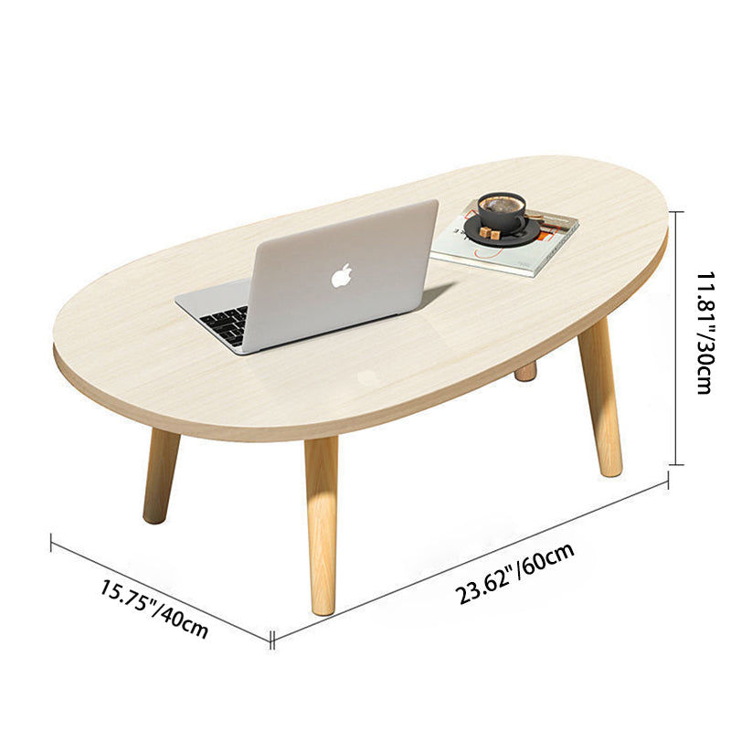 Mesa de Centro de Madera Maciza con Panel Artificial Ovalado en Forma de Lágrima Minimalista Moderna para Sala de Estar 