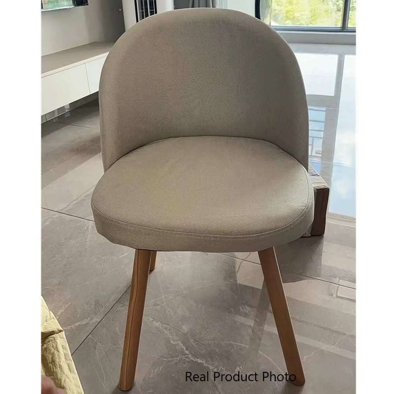 Contemporary Scandinavian Beech Wood Linen Curved Rounded Dining Chair With Backrest For Dining Room