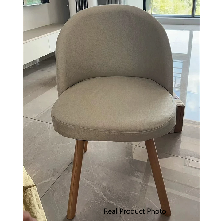 Contemporary Scandinavian Beech Wood Linen Curved Rounded Dining Chair With Backrest For Dining Room