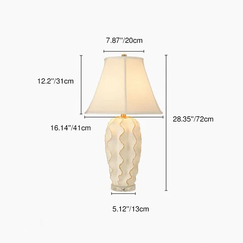 Traditional European Fabric Crystal Resin Wave Shape 1-Light Table Lamp For Bedroom