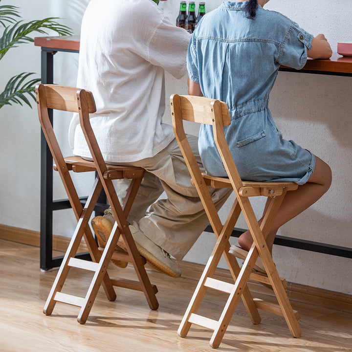 Zeitgenössischer Retro-runder, klappbarer Bambus-Barhocker mit Rückenlehne für das Esszimmer 