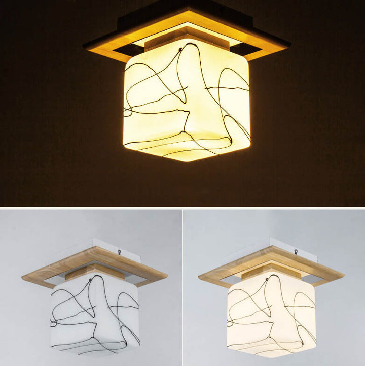 Luz de techo semiempotrada de 1 luz cuadrada circular de madera minimalista nórdica moderna 