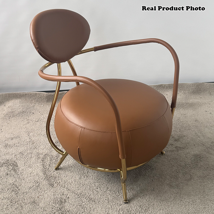 Contemporary Luxury Round Microfiber Leather Stainless Steel Chair Backrest Armless For Living Room