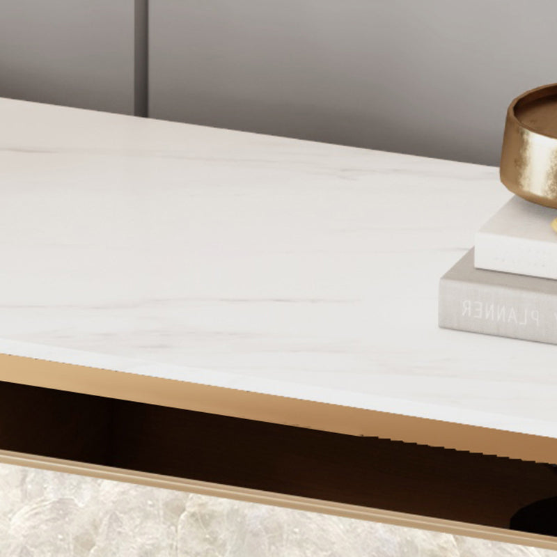 Table de nuit rectangulaire en pierre moderne avec pieds en bois et 3 tiroirs pour chambre à coucher 