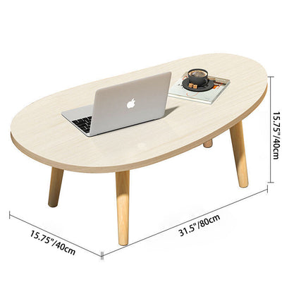 Mesa de Centro de Madera Maciza con Panel Artificial Ovalado en Forma de Lágrima Minimalista Moderna para Sala de Estar 