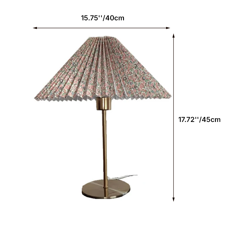 Lampe de table à 1 lumière avec housse en tissu plissé rétro nostalgique et design parapluie 