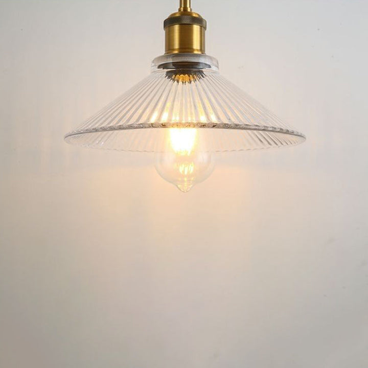 Traditional Japanese Wood Brass Glass Semicircular Loudspeaker 1-Light Pendant Light For Dining Room