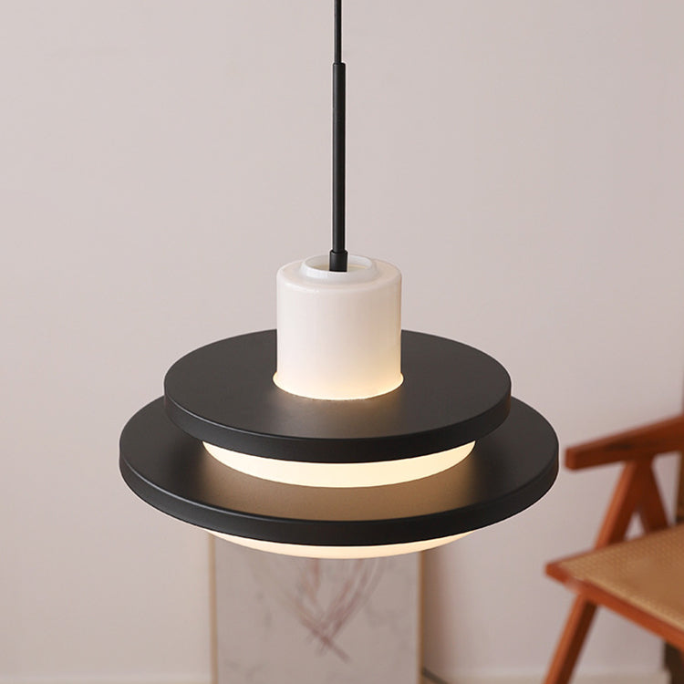 Traditional Vintage Round Cylinder Glass Iron 1-Light Pendant Light For Living Room