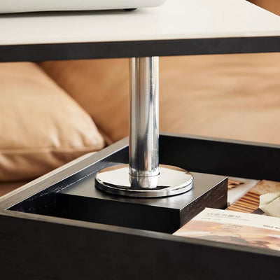 Moderner minimalistischer rechteckiger Holzplatten-Glas-Edelstahl-Beistelltisch mit 3-Staufächern, anhebbar für das Wohnzimmer 
