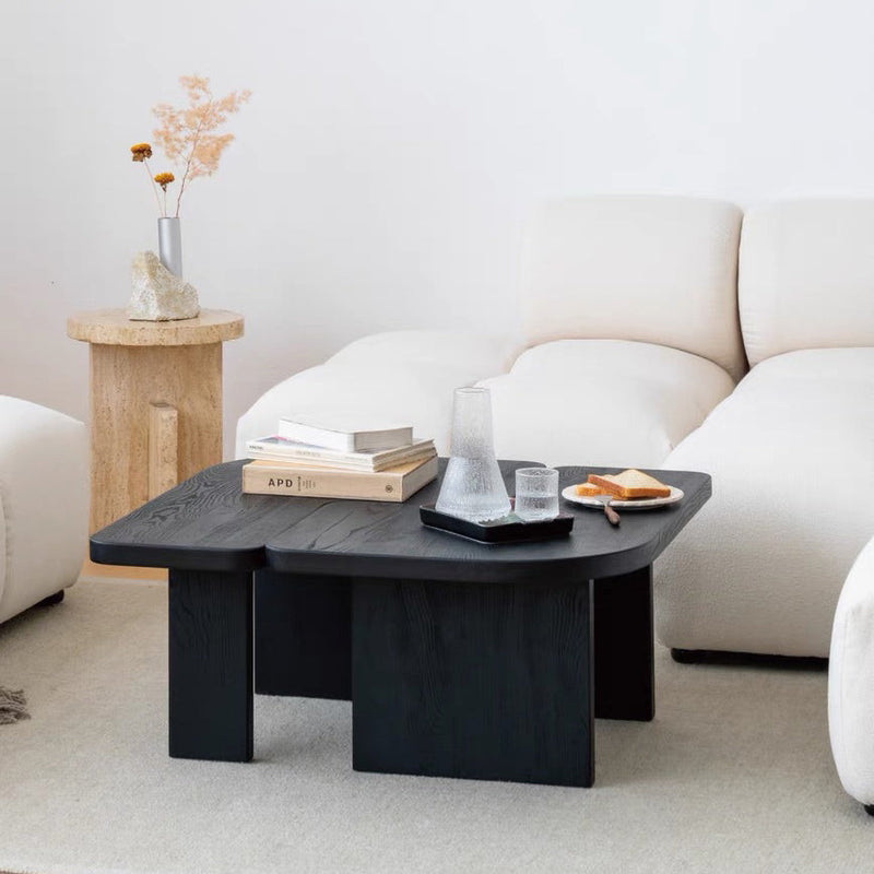 Mesa de café cuadrada contemporánea de combinación de madera de pino y fresno para sala de estar 