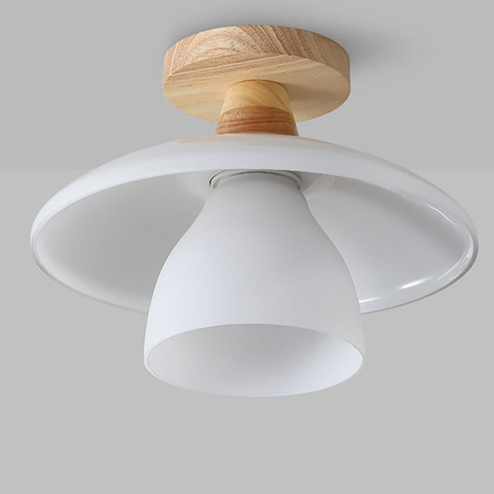 Plafonnier Semi-Encastré à 1 Lumière en Verre Rond Minimaliste Moderne avec Bois pour Salon 