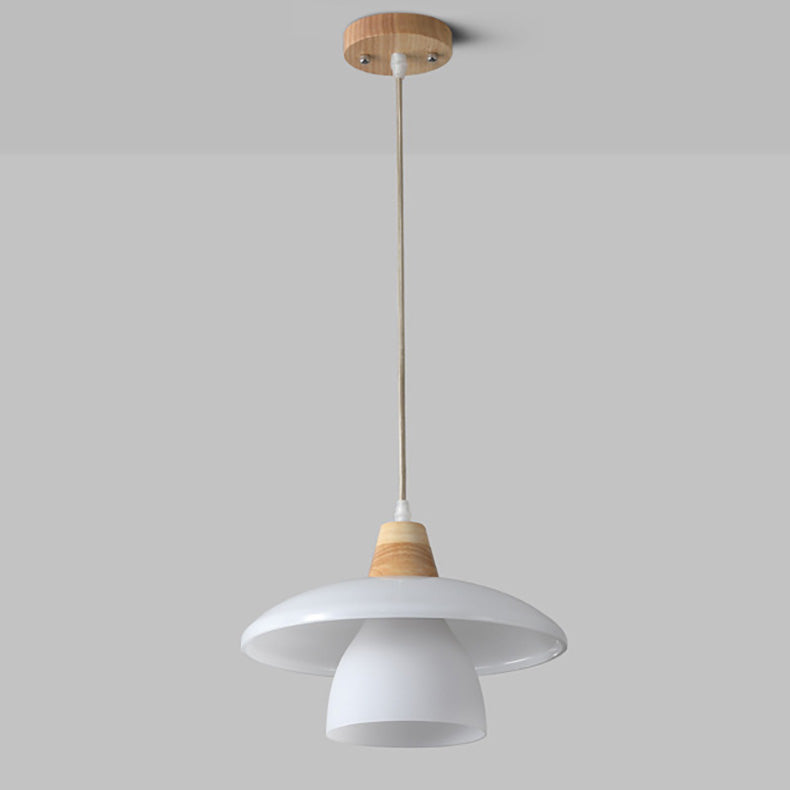 Suspension Luminaire 1 Lumière en Verre et Bois de Style Vintage Traditionnel pour Chambre 