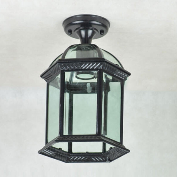 European Outdoor Hexagonal Lantern Waterproof 1-Light Semi-Flush Mount Ceiling Light