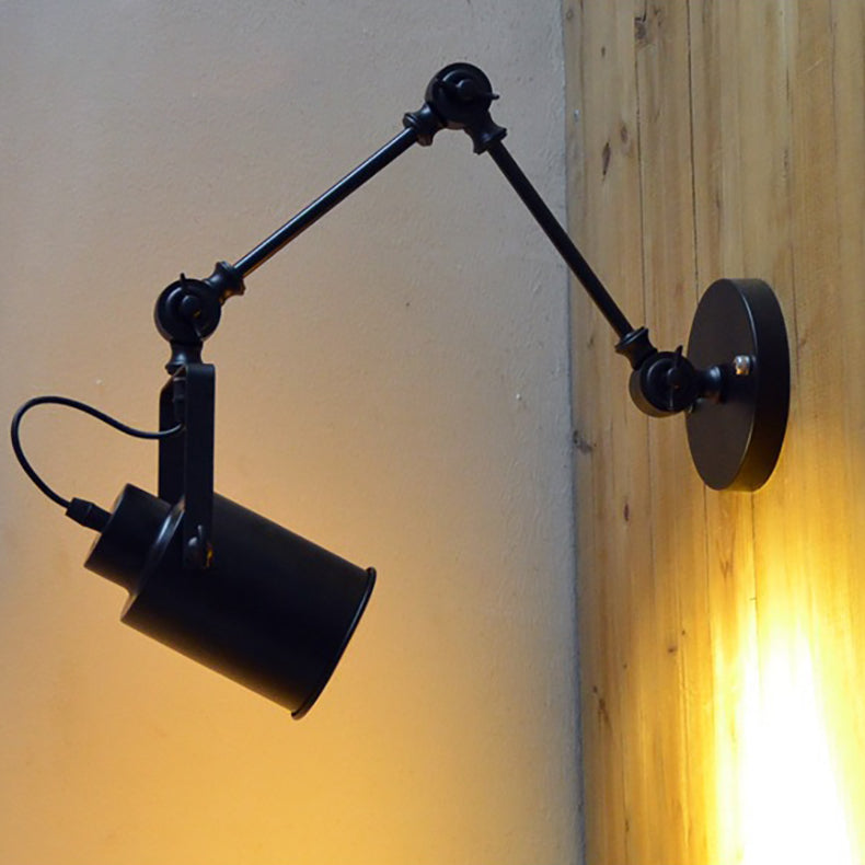 Zeitgenössische Industrie Zylinder Swing Arm Eisen Aluminium 1-Licht Wandleuchte Lampe für Wohnzimmer 