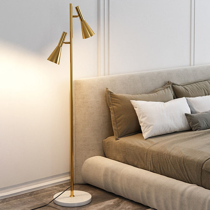 Modern Minimalist Marble Iron Horn Shade Rotatable 2-Light Standing Floor Lamp For Living Room &amp; Bedroom