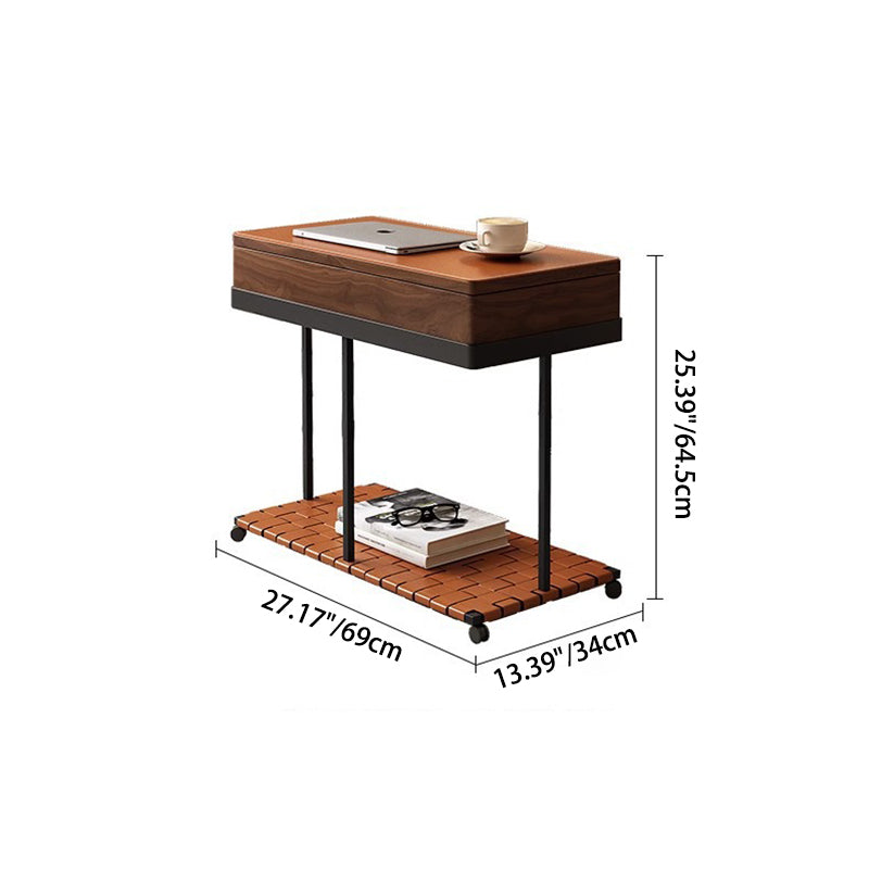 Moderner minimalistischer abnehmbarer rechteckiger Eisensattel Leder Massivholz Beistelltisch mit 1 Ablage für das Wohnzimmer 