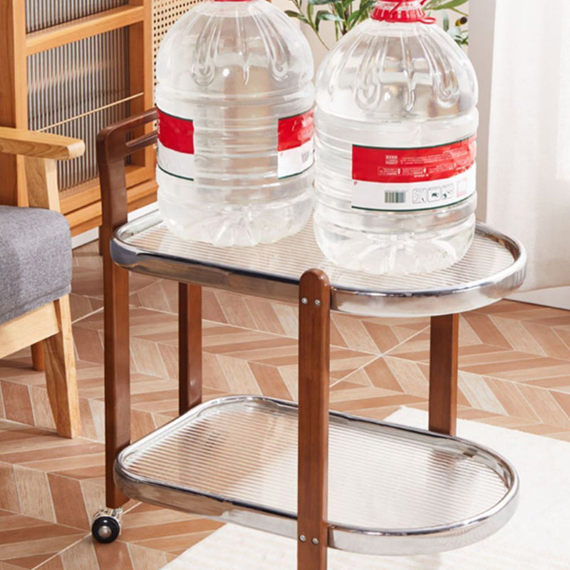 Table basse ovale japonaise traditionnelle amovible en bois avec verre en acier inoxydable à 2 niveaux pour salon 