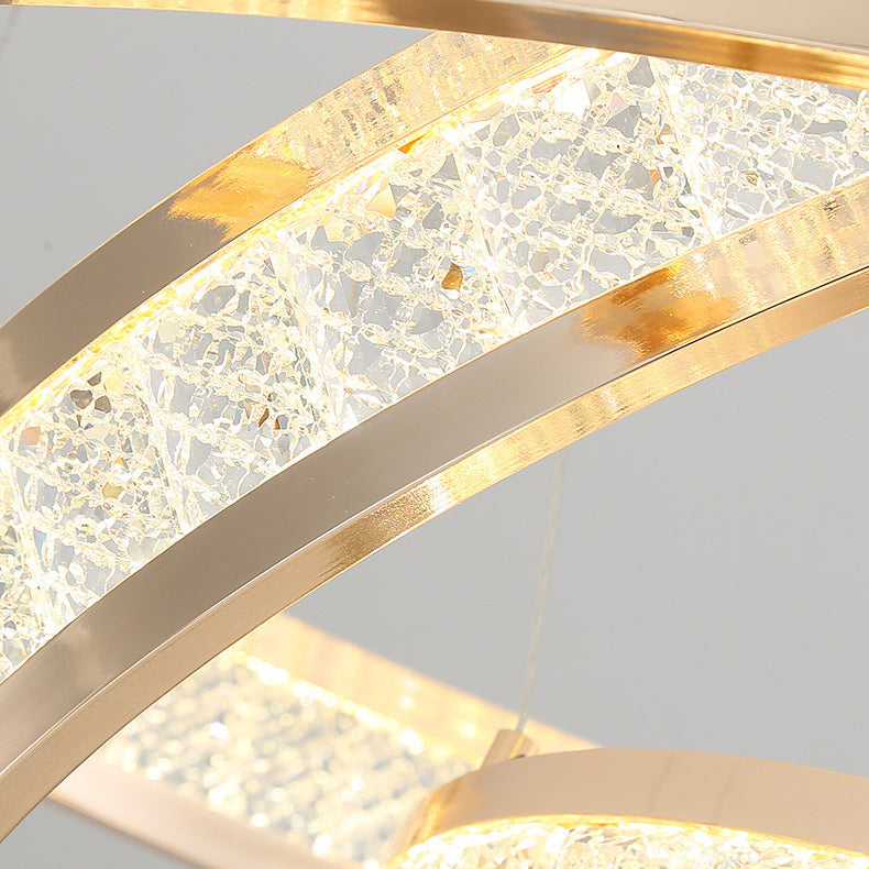 Lustre LED en cristal circulaire en aluminium de luxe contemporain pour salle à manger 