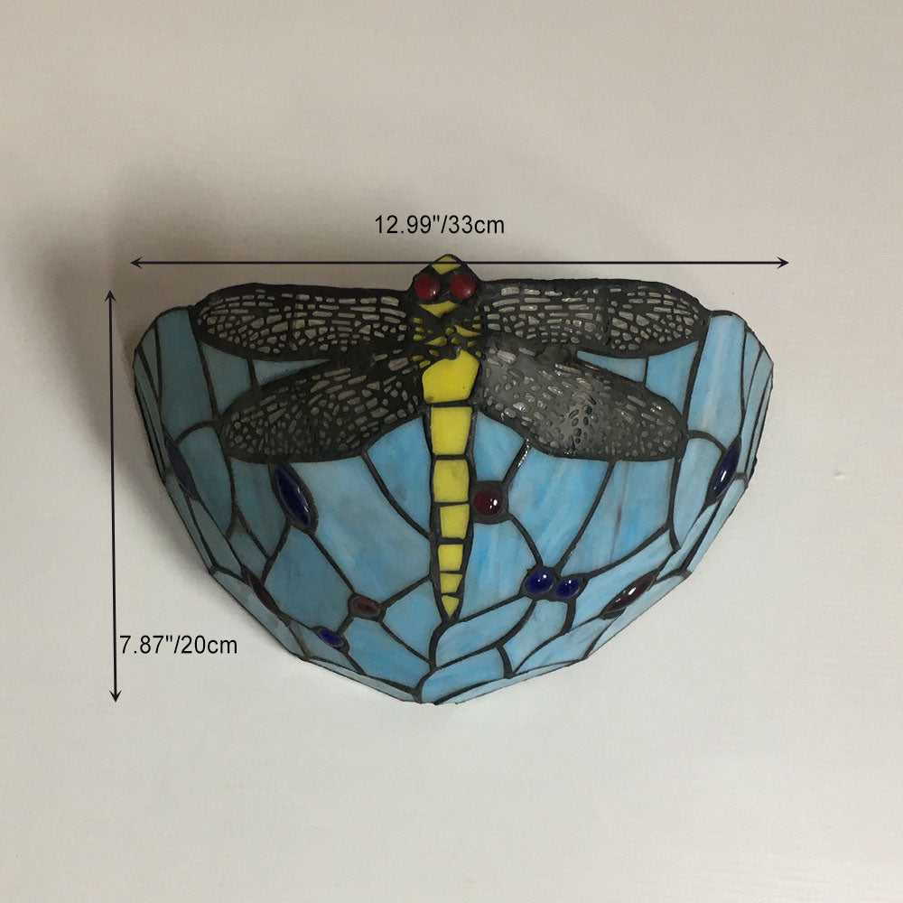 Applique Murale à 1 Lumière en Verre Alliage Tiffany Traditionnel avec Fleur Semi-circulaire et Libellule pour Couloir 