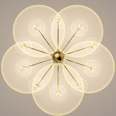 Zeitgenössische kreative Sonnenuntergang Projektion Hardware Lotusblatt Acryl LED Kronleuchter für Wohnzimmer 